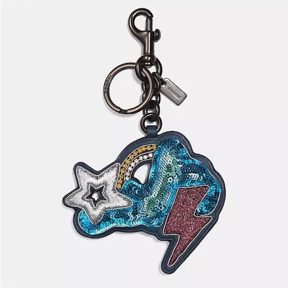 SUPER RARE Coach Cloud And Star Sequined Keychain Fob Bag Charm - Picture 13 of 13